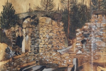 Ruiny Starého mesta na akvarelovej maľbe z roku 1904