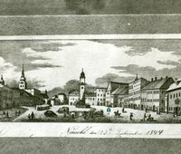 Oceľorytina – námestie v B. Bystrici, 1844, UH788, repro: K. Patschová (neg. 22813)/Steel engraving - square in B. Bystrica, 1844, UH788, repro: K. Patschová (neg. 22813)